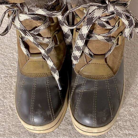 London Fog Tan Leather Duck Boot Snow Boots With Faux Fur 7 - Picture 9 of 14